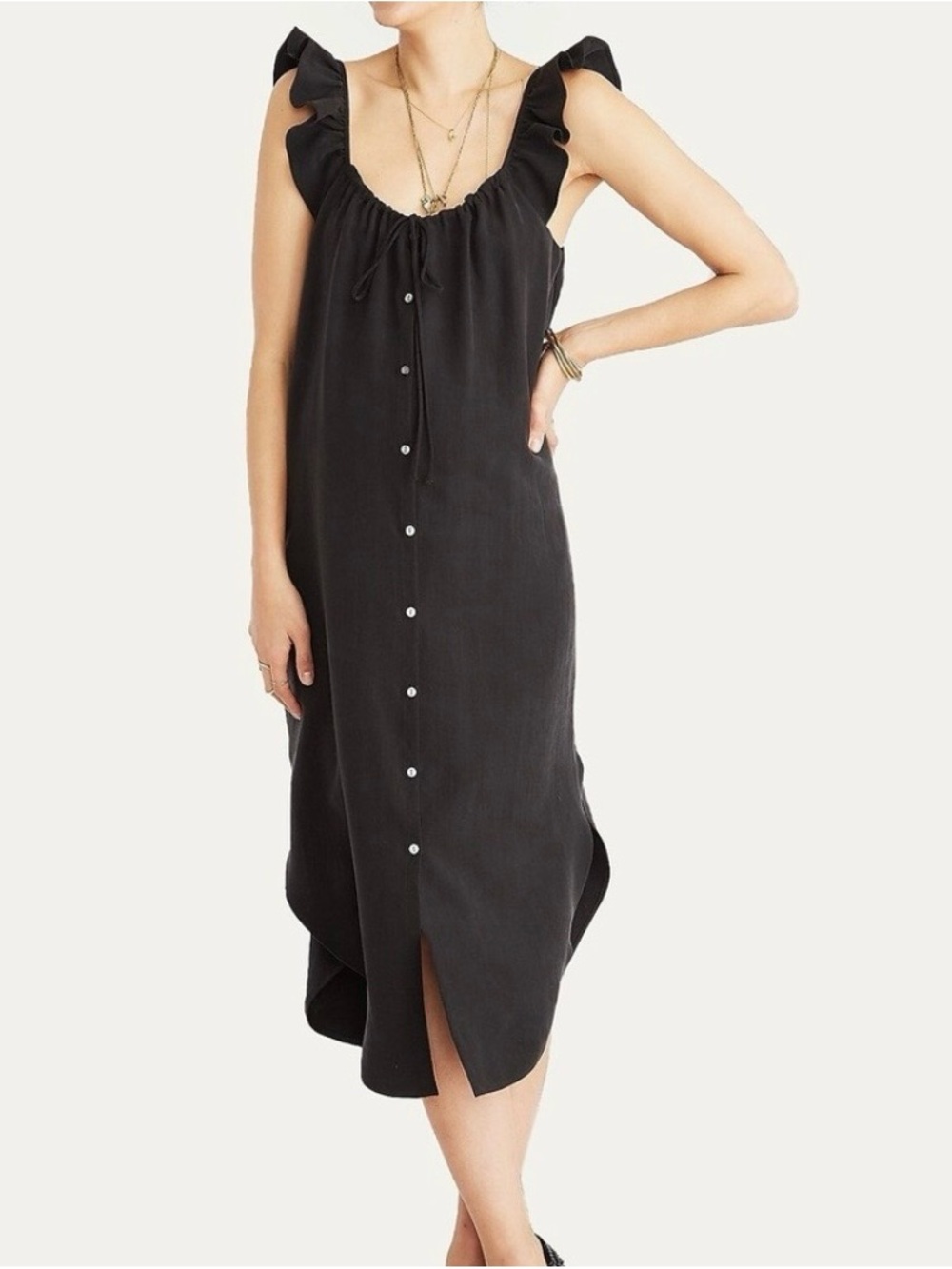 Hatch Black Ruffle-Shoulder Midi Dress